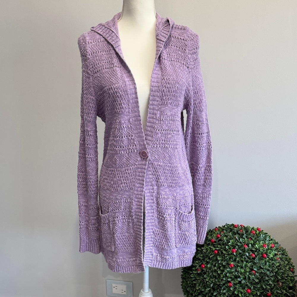 Vintage L.L. Bean Lavender Hooded Knit Cardigan Sz M